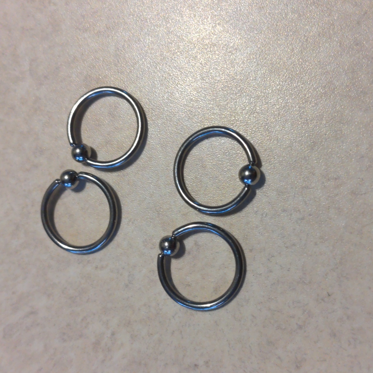 Set Of Four Captive Bead Gauged Earrings Surgical Steel Unisex